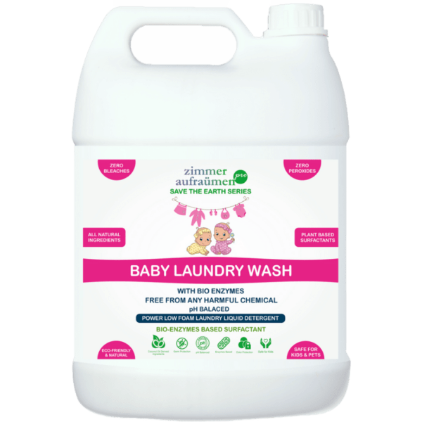 Baby Laundry Liquid Detergent|Zimmer Aufraumen Pro Baby Laundry Detergent Liquid - 5Lit. 100% Natural Bio-Enzymes Based Surfactant. Safe for Infants | Toddlers | Kids. Allergy Free Chemicals. Organic & Eco-Friendly. Essential Oils Free. Phosphate, Bleach & Peroxides Free. For Top Load & Front Load Washing Machine. With Natural & Organic Cleaning Agents. 5 Bio Enzymes Blend.