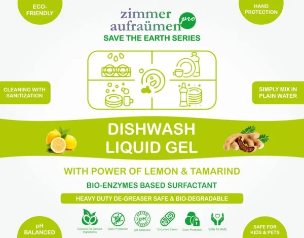 Zimmer Aufraumen Pro Dishwash Liquid Gel with Power of Lemon & Tamarind 5Lit.