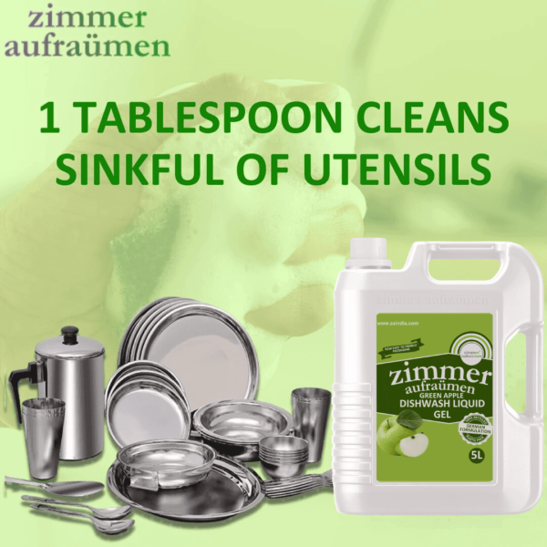 Dishwash Liquid Gel- Green Apple Fragrance- 5L (With Power of Neem ) - Image 3